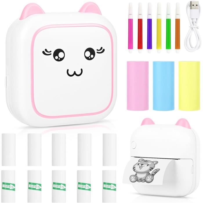 Imprimante Photo Portable Heuchaey - Mini Imprimante Thermique Bluetooth Avec LED Multicolore - Idéale Pour Photos Et Étiquettes