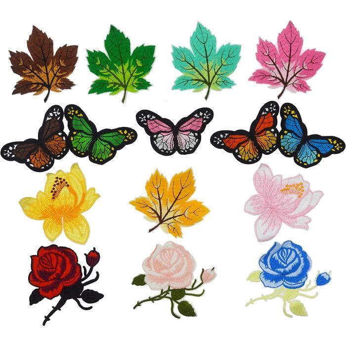 LINGJIA 12 Pièces Écusson Thermocollant Broderie Papillon - Patch Textile Bleu