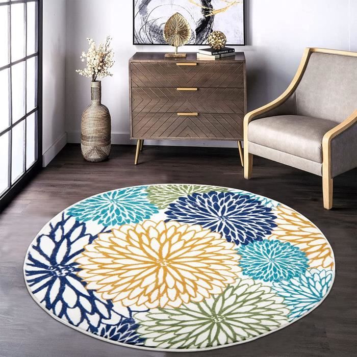 Tapis Rond Poils Courts 120 Cm - Motif Guitare électrique - Antidérapant, Lavable Machine - Pour Salon, Chambre, Descente De Lit