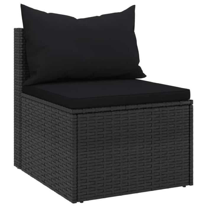 Canapé Central Jardin 2 Places - Rotin Synthétique, Coussins Inclus, Design Modulaire Résistant Intempéries