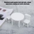 Dioche chaise de maison de poupée 1:12 Table à manger blanche en bois miniature et deux chaises ensemble de meubles de cuisine-1