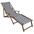 Chaise longue pliante, rayé bleu et blanc, chilienne, repose-pieds, pare-soleil, oreiller 10-317FSKH-1