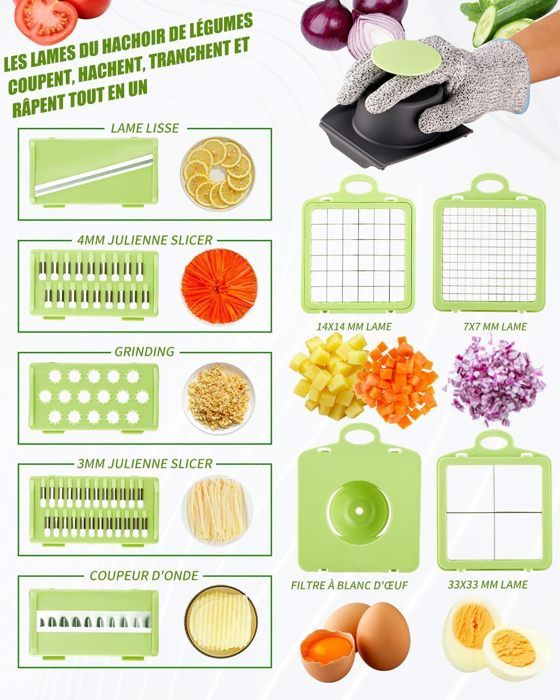 Mandoline De Cuisine 16-en-1 Pro - Coupe-Légumes Avec 8 Lames Interchangeables Pour Oignons, Tomates, Carottes Et Plus | Facile à Nettoyer