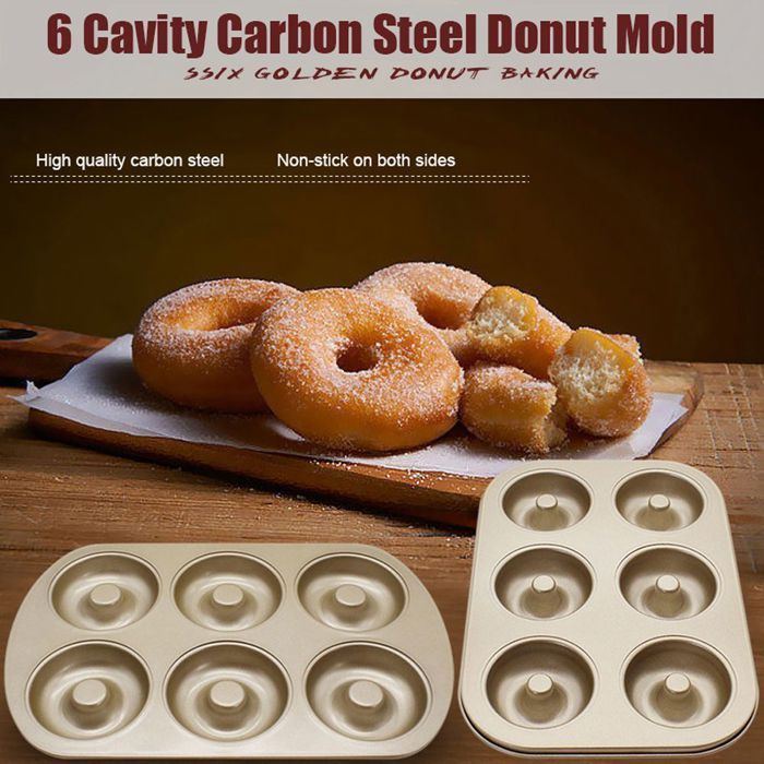 Moules à Donuts Antiadhésifs - Lot De 2 Moules 6 Cavités En Acier Carbone - Noir Et Doré - Résiste à 220°C - 10