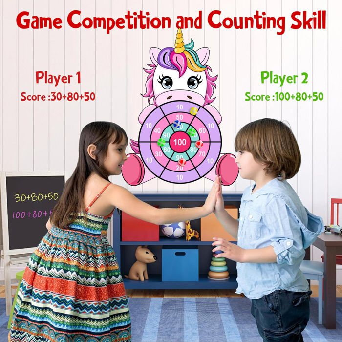 Jeu De Fléchettes Licorne Pour Enfants 74,5 Cm - 12 Balles Adhésives + 6 Fléchettes, Idéal Pour Jeux Intérieurs Et Extérieurs, Cadeau Parfait 4-9 Ans