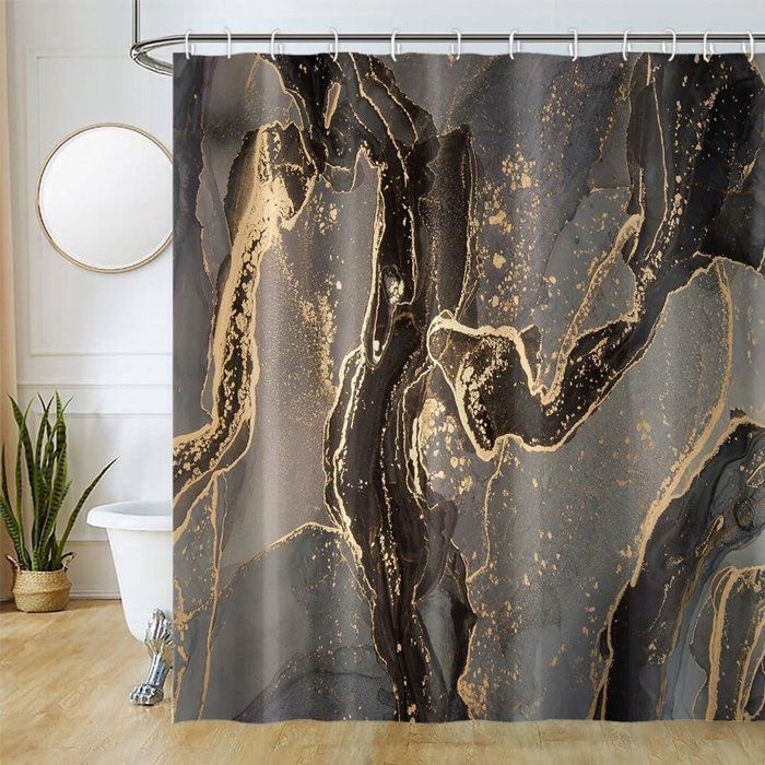 Sollbry Rideau de douche, 180 x 200 cm, motif marbre, ourlet lesté, textile anti-moisissure, imperméable, lavable, en tissu polyester, avec 12 œillets et anneaux de rideau de douche, pour salle de