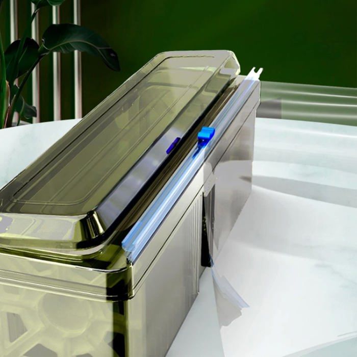 Distributeur Film Alimentaire Magnétique Avec Cutter – Dévidoir Pratique Film Étirable & Aluminium – Bleu Marine Pour Cuisine