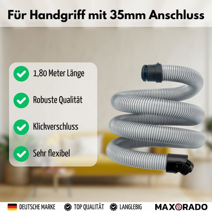 Buisstofzuiger slang handvat compatibel met Miele S8 S8000 C3 Complete & C3 Compact bijv. S8330 S8340 S8390 83790 C3 EcoLine Cat&Dog PowerLine Silence etc. Reserveonderdelen 1,8 m standaard