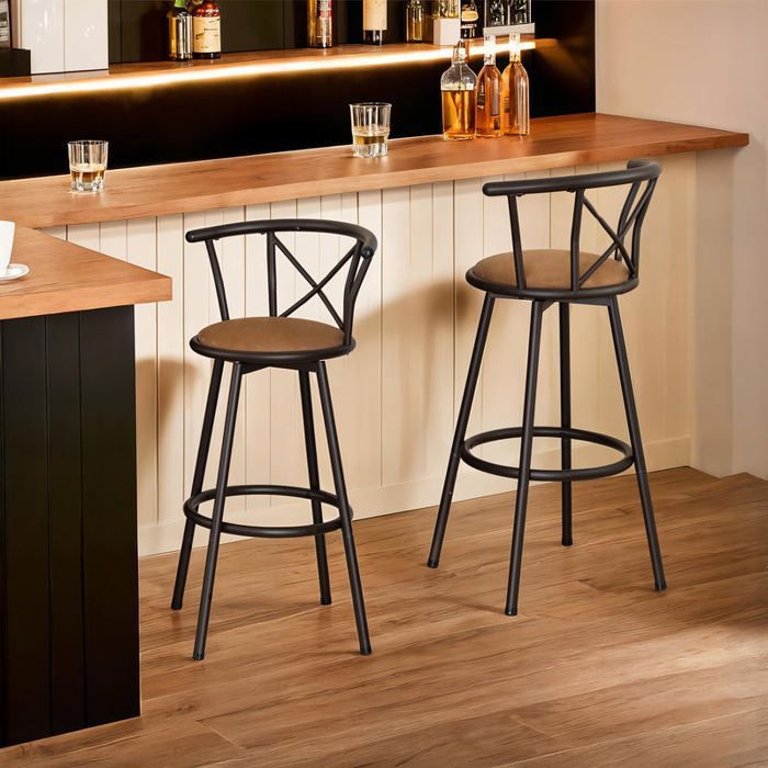 tectake Lot de 2 tabourets de bar Style industriel Bois foncé
