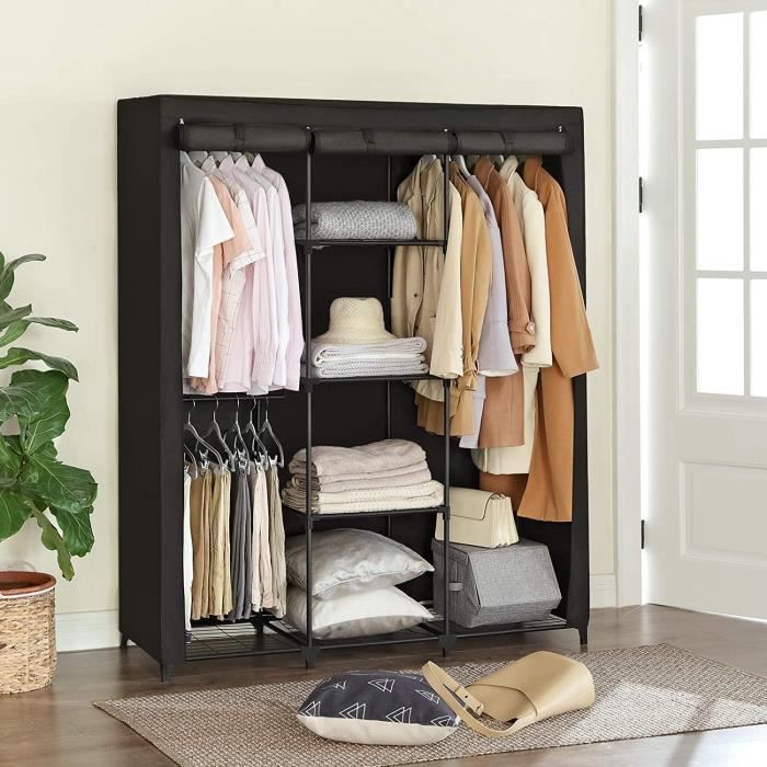 Armoire a vetements etageres en treillis en fer penderie placard a rangement dressing avec porte en tissu non tisse pou Cdiscount Maison