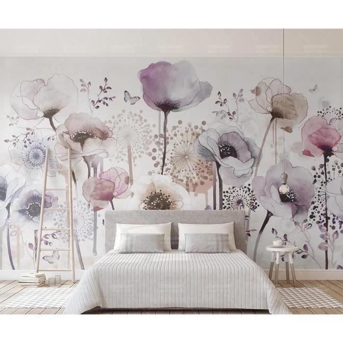 Papier Peint Panoramique 3D Fleurs D'Art Lilas Peintes À La Main À L ...