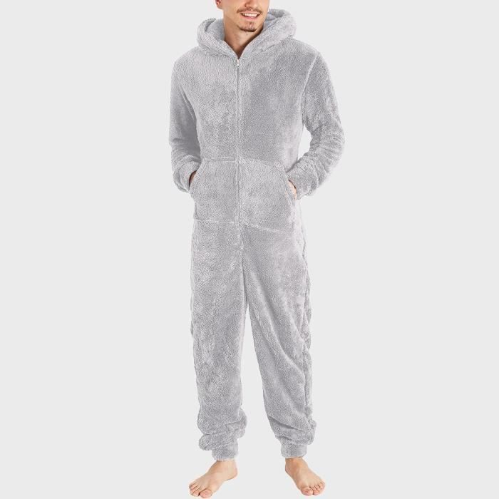 Pyjama Une Pièce Homme Grenouillère Polaire Homme Ketamyy - Combinaison Capuche Coton Confort Hiver Vêtement Maison Chaud