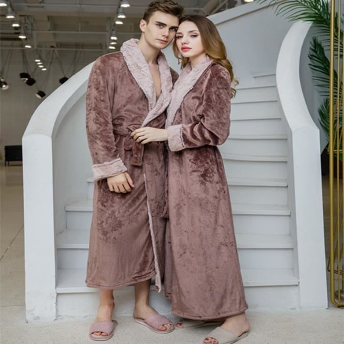 Robe de Chambre Homme Col Ch?�le Flanelle Polaire Chaid Epais Couleur Unie Gris - Cdiscount Pr??t 