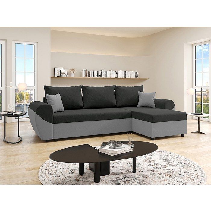 Canap D angle Convertible Et R versible En Tissu Noir Et Gris LIERNO canap-d-angle-convertible-et-r-versible-en-tissu-noir-et-gris-lierno