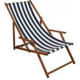 Chaise longue pliante, rayé bleu et blanc, chilienne, repose-pieds, pare-soleil, oreiller 10-317FSKH-2