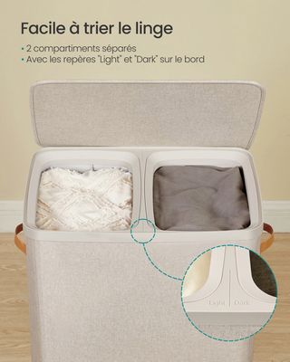 Panier à linge 150L avec Couvercle, Panier à linge avec Poignées en Bambou et Sac à linge Panier à linge 150L avec Couvercle, Panier à linge avec Poignées en Bambou et Sac à linge
