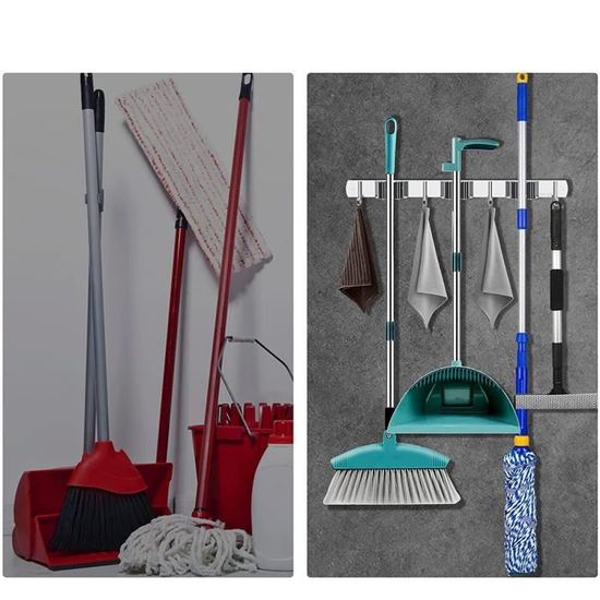 Porte-Balais Mural Huoberr 4 Pièces - Support Acier Inox, Autocollant Ou Vis, Pour Balai, Serpillière, Outils