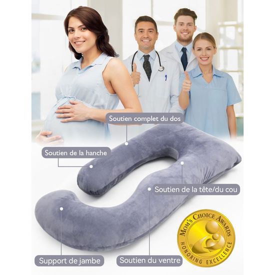 Coussin De Grossesse En C - Housse Lavable, Soutien Dos/Hanches/Jambes - Gris Velours - Maternité/Allaitement - 7