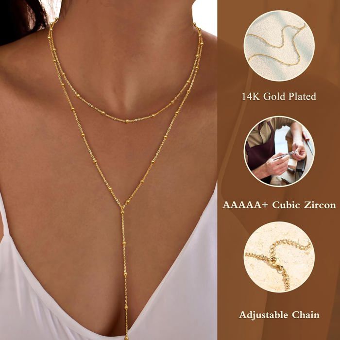 Collier Long Lariat Perles Mikovivi - Forme Y Double Couche 35+50cm Pour Femme