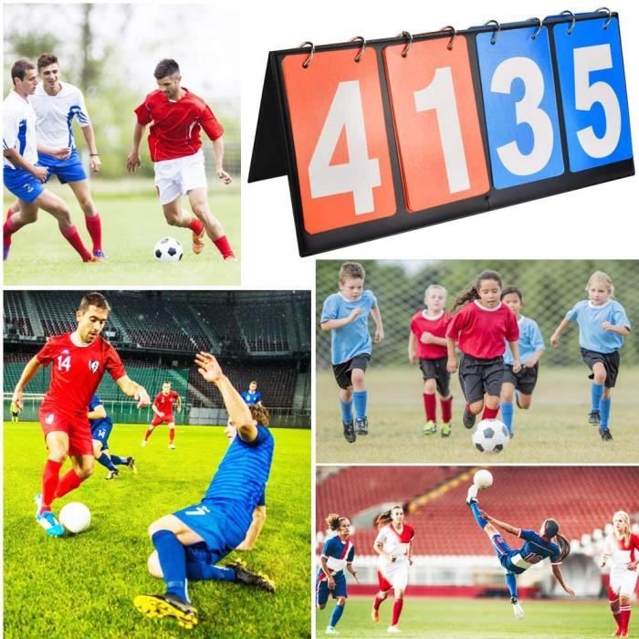 Tableau De Score Pliable – 4 Chiffres, Bleu Et Rouge, Pour Football, Volley, Tennis, Badminton – Plastique Et Métal