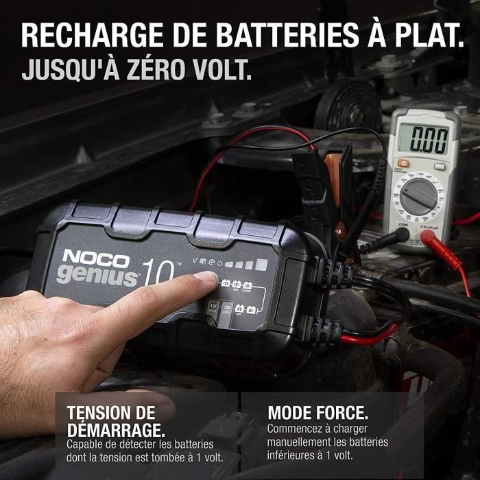 Chargeur Batterie NOCO GENIUS10EU 10A - 6V/12V - Désulfateur - Pour Auto, Moto, AGM, Lithium - Intelligent Désulfateur Batterie Auto