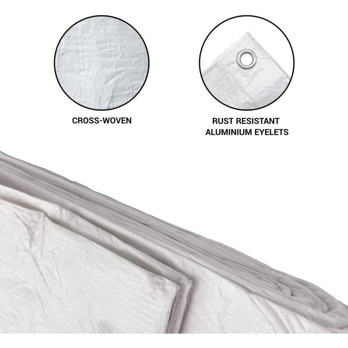 Horizont Bâche Imperméable 180 G/m², 10 X 15 M, Avec œillets Indéchirables, Bac à Sable Et Piscine, En Tissu Pour Voiture, Moto, Vélo – Film De Protection Robuste Pour L'extérieur, Blanc