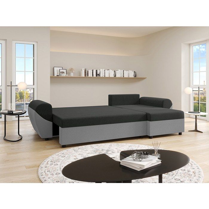 Canap D angle Convertible Et R versible En Tissu Noir Et Gris LIERNO canap-d-angle-convertible-et-r-versible-en-tissu-noir-et-gris-lierno