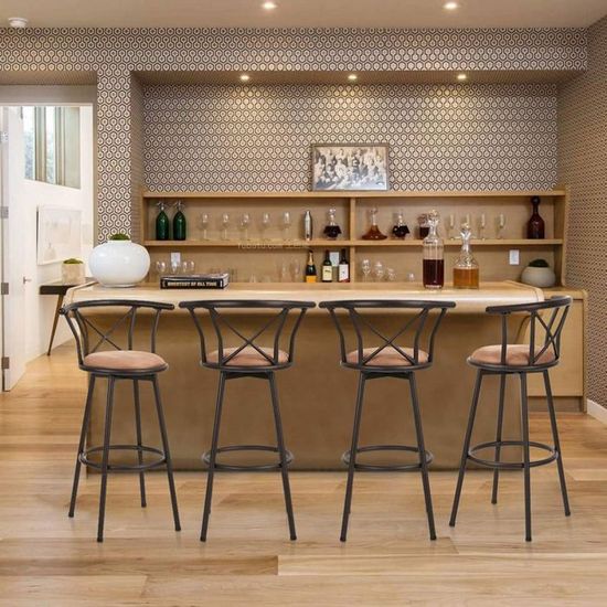 Furnish1 Lot De 2 Tabouret De Bar Hauteur D Assise 77cm Pivotant Style Industriel Avec Repose Pied Rembourre Avec Dossier Et Coussin Achat Vente Tabouret De Bar Structure En Metal Solide Et