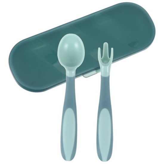ustensile de sécurité thermique en silicone souple pour l/'apprentissage de l/'alimentation pour petits enfants Bleu Ensemble cuillère et fourchette pour bébé et enfant en bas âge