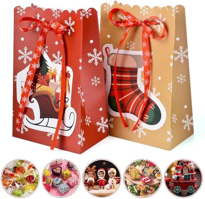 50 Sachets En Organza Rouge 10x15cm - Avec Flocons De Neige - Pour Cadeaux, Bonbons, Bijoux