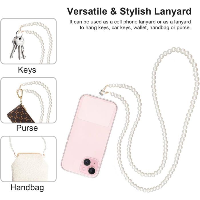 Dragonne Pour Téléphone Portable Avec Autocollant - Nylon, 28 Cm, Blanc/rose - Anti-perte Et Décoration Mignonne