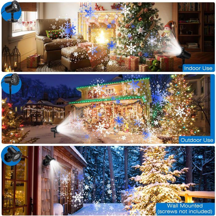 Projecteur LED Flocons De Neige Pour Noël - IP65 étanche, 150-180 Lm, Télécommande, Intérieur/extérieur