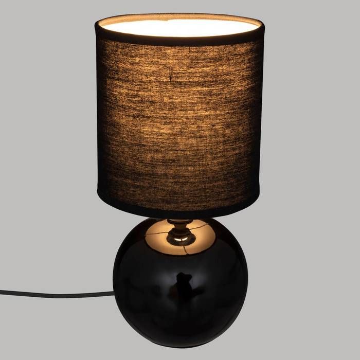 Lampe Atmosphera Timeo Noir Mat - Céramique H25 Cm, Abat-Jour Polyester