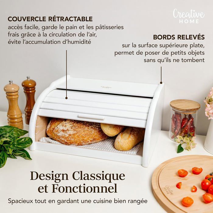 Grande Boîte à Pain En Bois Avec Couvercle Coulissant - Blanc - Wooden World
