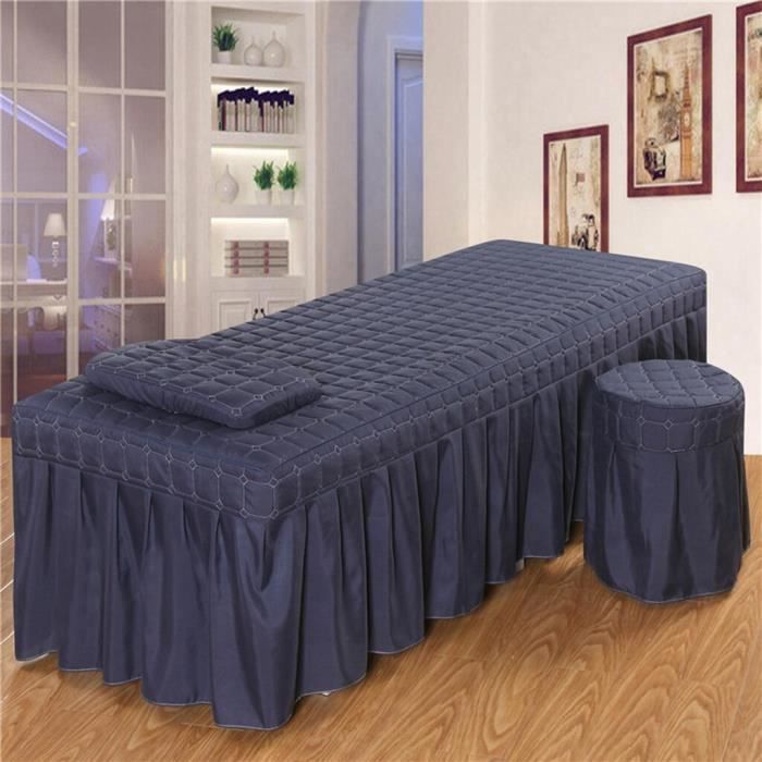 Ensemble De Literie Pour Salon De Beauté 4 Pièces, Jupe De Table De Massage, Housse De Couette, Couvre-lit, Taie D'oreiller De Massage Par Fumigation (Color : Dark Blue, Size