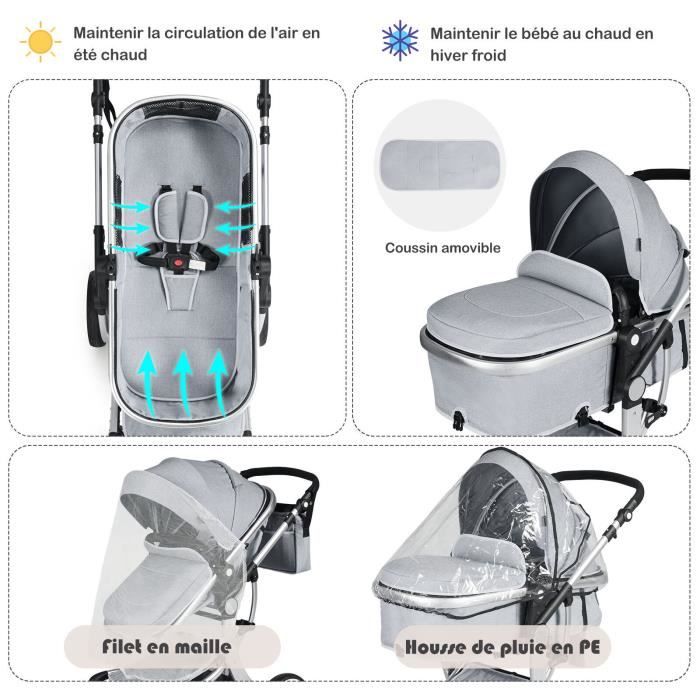 Poussette Double Tandem Pliable COSTWAY - Pour 2 Enfants, Charge 25 Kg Chacun, Avec Auvent Et Rangements