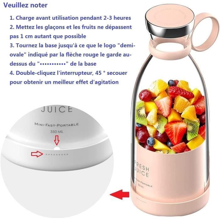 Blender smoothie mixeur et milkshake 350W SANTA FE en inox avec 2 bouteilles portables H40cm
