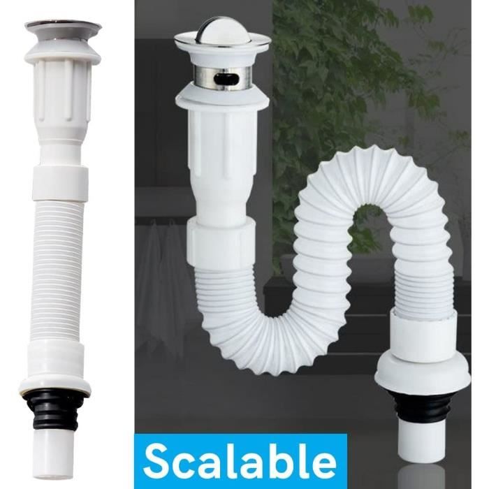 Siphon Lavabo Flexible - Extensible 32-78cm - Anti-Odeurs - Pour Évier Cuisine & Salle De Bain