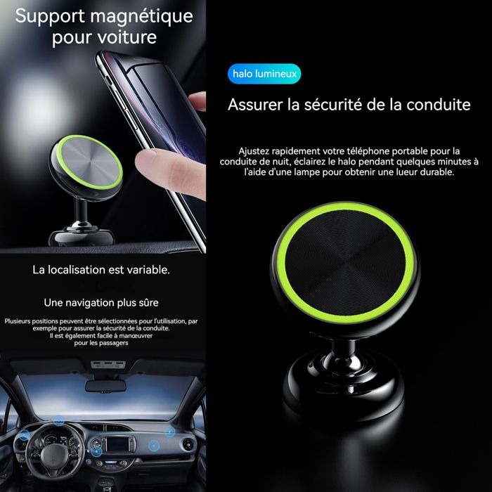 Support Magnétique Rotatif 360° Pour Téléphone Voiture - Universel Et Solide