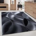 Tapis de salon moderne designe motif des vagues courte pile Noir Gris (80x300 cm)-0