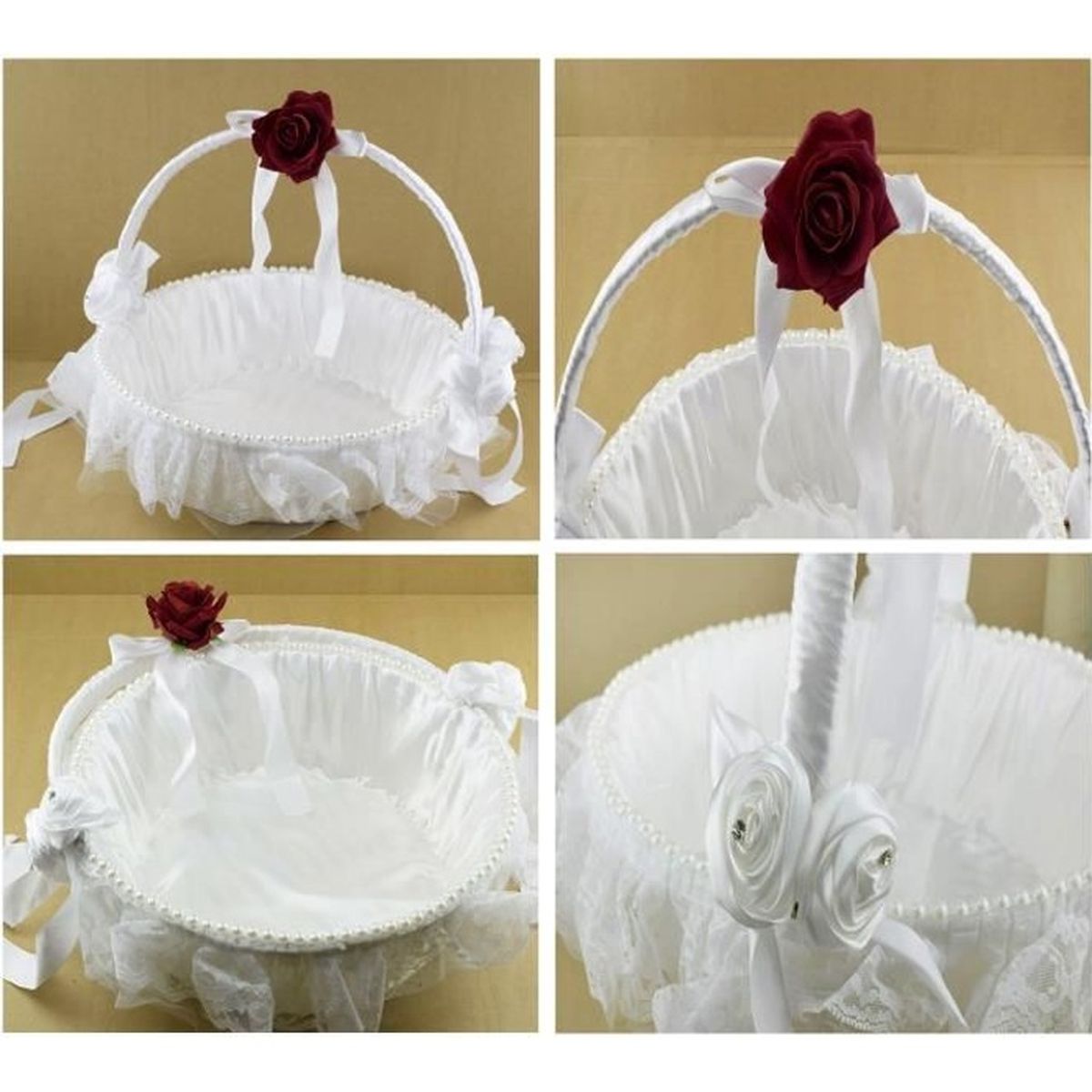 Sroomcla Blanc Ivoire Arc De Souffleur De Mariage Panier Panier de Mariage Corbeille en Satin Ivoire pour pétales 