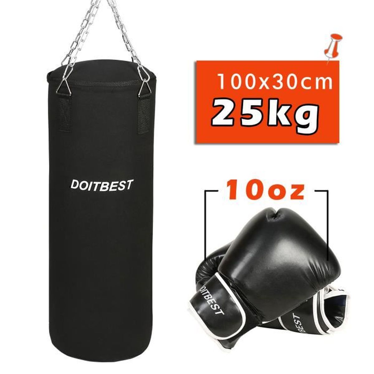 Set Boxe MOVIT 25kg - Sac De Boxe 80cm + Gants 12oz + Bandages Pour Entraînement Complet