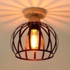 iDEGU Luminaire Plafonnier Industriel E27 Lampe de Plafond en Bois Métal Design Cage 20cm Vintage Lustre Rétro pour Chambre Salon