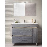 Meuble de salle de bain Hemera - Gris - 80x82x45cm - Avec lavabo, miroir et lumière LED