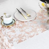 Chemin de Table Filet avec Feuille d'or Rose 28cmx15m, Ruban de Table Métallisé, Décoration pour Fête, Anniversaire, Mariage, Noël