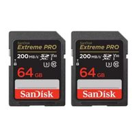 Paquet De Deux Carte mémoire SDXC SanDisk Extreme PRO 64 Go jusqu'à 200 Mo/s, UHS-I, Classe 10, U3, V30 - 2PCS/PACK