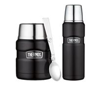 Pack office Thermos King : Lot 1 Porte aliment isotherme  0,47l+ 1 Bouteille isotherme 0,47l-Acier inoxydable-Noir