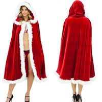 Cape De Noël avec Capuchon Adulte Femme en Velours Rouge Mère Noël Vêtement Costume De Coaplay Déguisement, 150cm