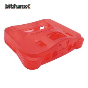 HOUSSE DE TRANSPORT cerise rouge - Bitfunx-Coque de remplacement en plastique translucide pour Nintendo 64, boîtes transparentes