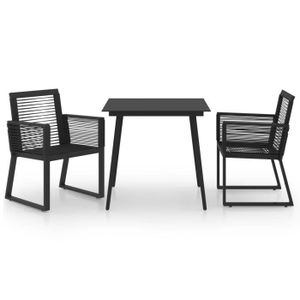 Ensemble table et chaise de jardin WXS Ensemble à dîner d'extérieur 3 pcs Rotin PVC Noir♥1